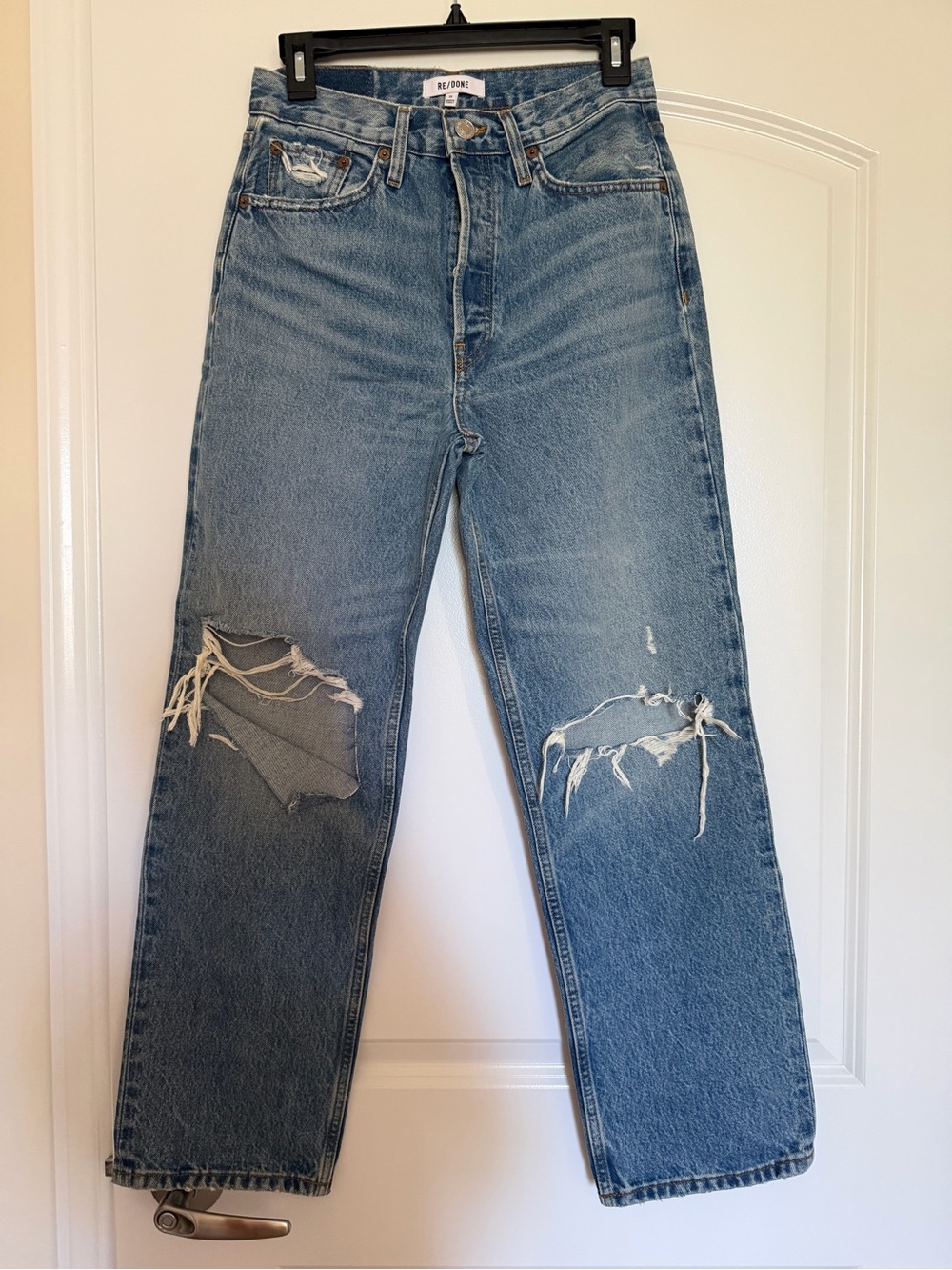 Re/Done Women’s Straight-Leg Jeans - Light Blue Distressed